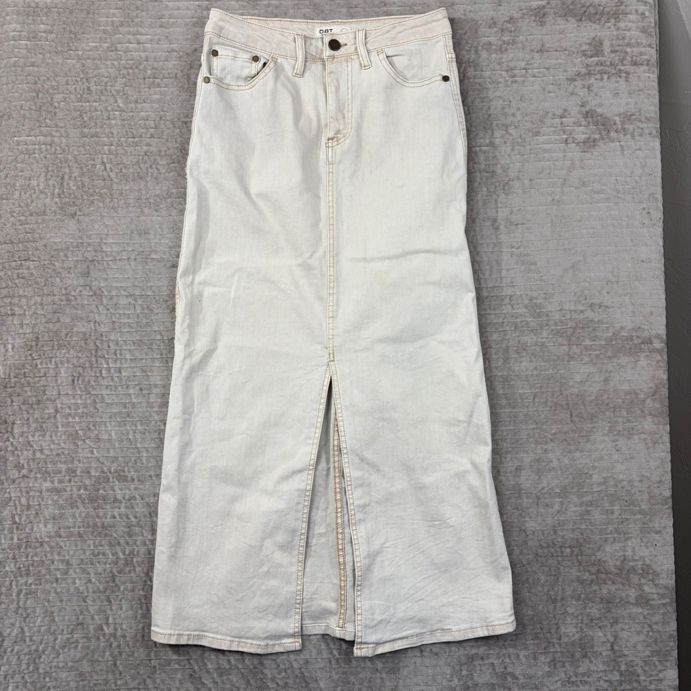 Oat New York Off White‎ Denim Maxi Skirt Front Slit Size 2/26 K0009-SJTJ